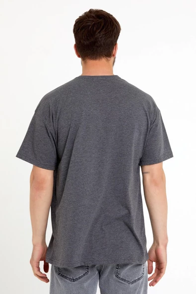 Erkek Oversize Baskılı T-shirt Antrasit - Resim 4