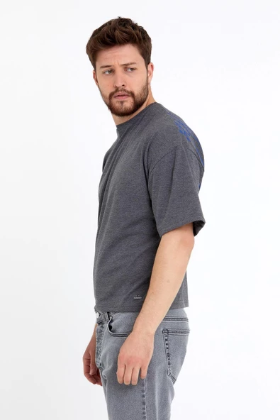 Erkek Oversize Baskılı T-shirt Antrasit - 3