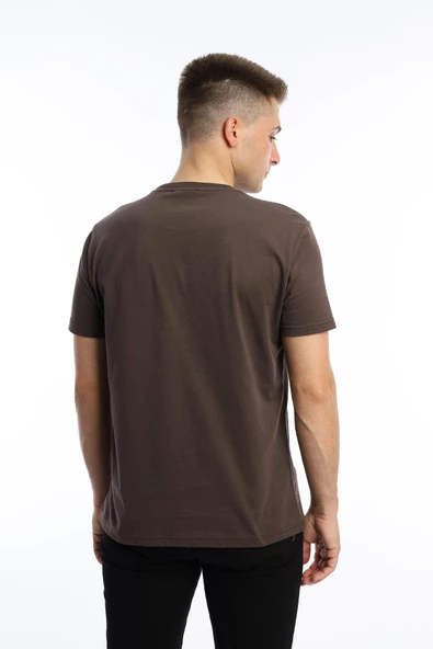 Erkek Golf Nakışlı Regular Fit Basic Tişört Kahverengi - 4