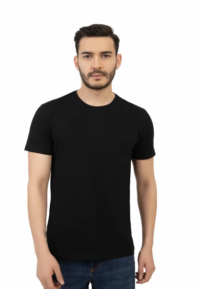 Erkek Bisiklet Yaka Regular Fit Tişört Siyah - 2