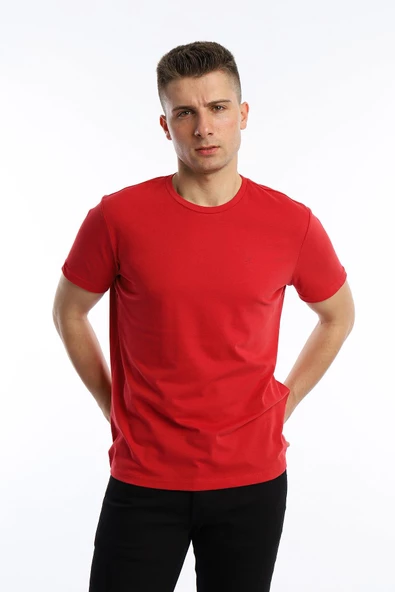 Erkek Golf Nakışlı Regular Fit Basic Tişört Kırmızı - Resim 2