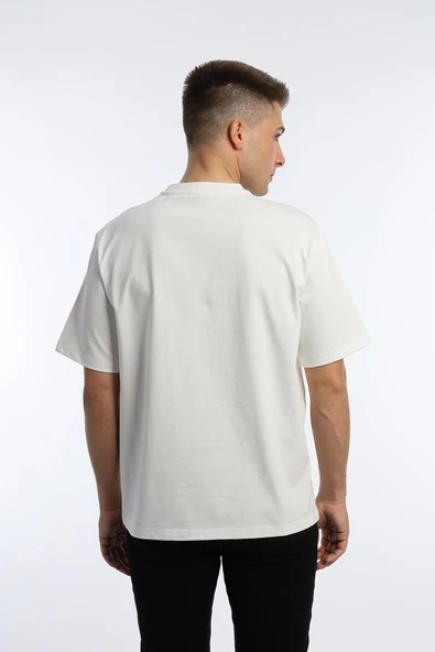 Erkek Oversize Fit Bisiklet Yaka Basic Tişört Beyaz - 4