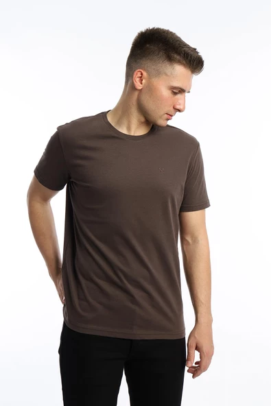 Erkek Golf Nakışlı Regular Fit Basic Tişört Kahverengi - 3