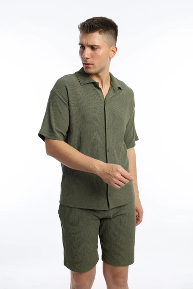 Erkek Crinkle Kumaş Regular Fit Gömlek Yeşil - 2