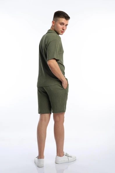 Erkek Crinkle Kumaş Regular Fit Gömlek Yeşil - 4