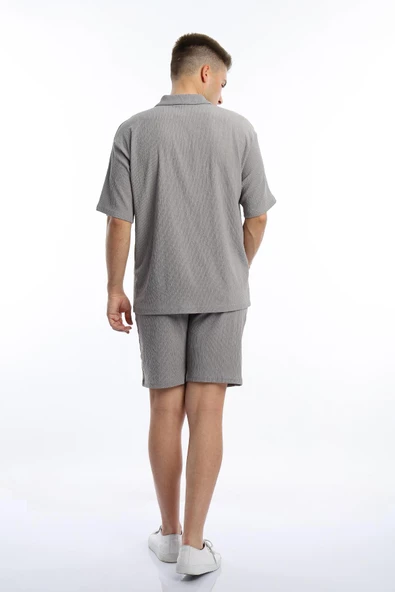 Erkek Crinkle Kumaş Regular Fit Gömlek Gri - 5