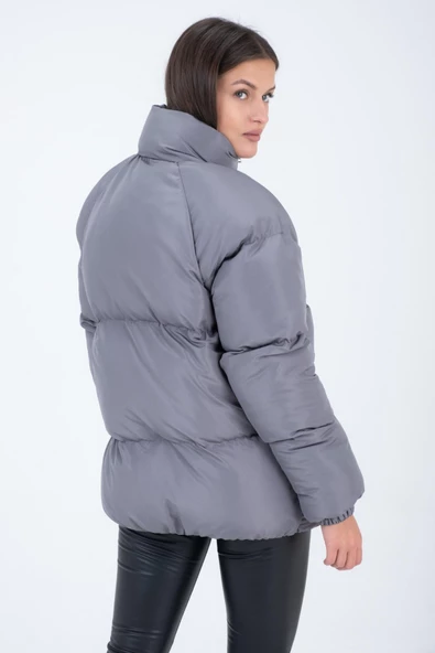 Kadın Reglan Kol Dik Yaka Age Of State Baskılı Mont Füme - Resim 10