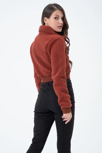Kadın Fermuarlı Kısa Polar Ceket & Mont Kiremit - 5