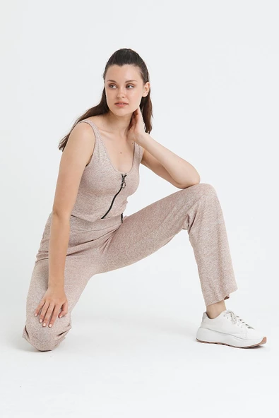 Kadın Fermuarlı Crop  Kum Rengi - Resim 7