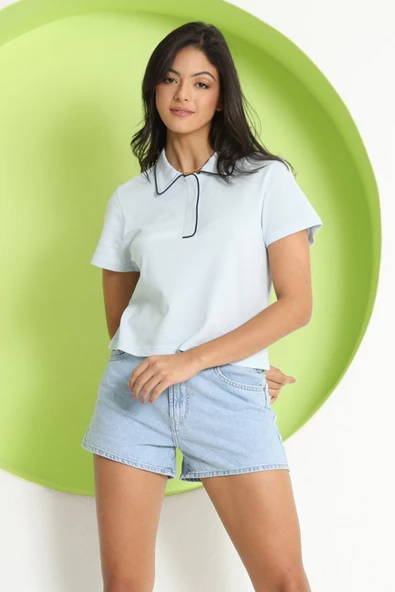 Kadın Polo Yaka T-Shirt Buz Mavi - 9