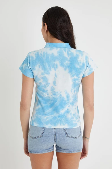 Kadın Batik Yıkamalı t-shirt  Mavi - 8