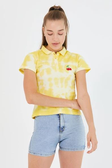 Kadın Batik Yıkamalı t-shirt  Sarı - 9