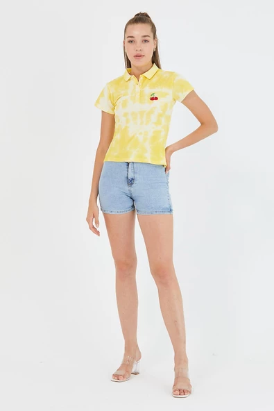 Kadın Batik Yıkamalı t-shirt  Sarı - 11