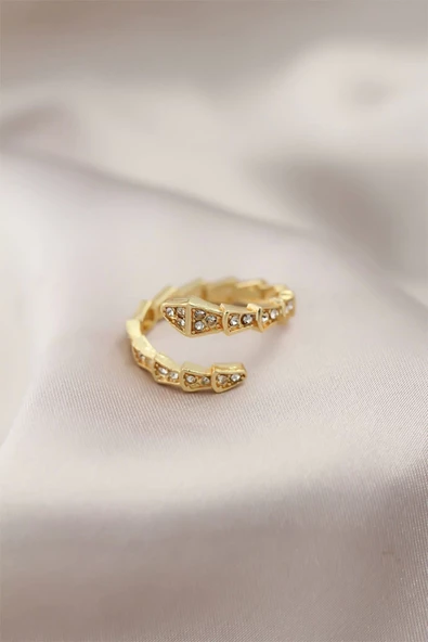 MuI MuI Gold Renk Metal Yılan Tasarımlı Taşlı Kadın Yüzük