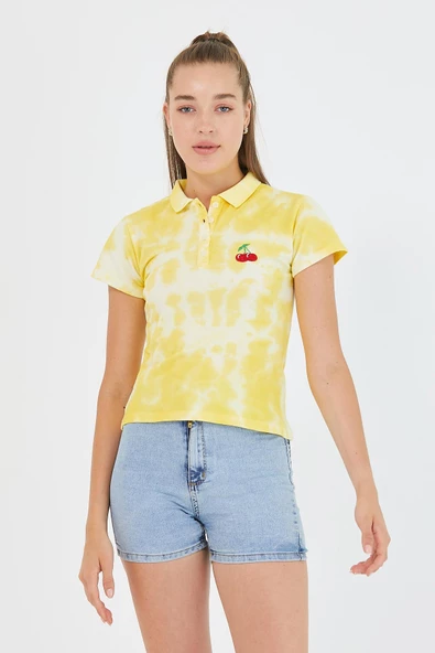 Kadın Batik Yıkamalı t-shirt  Sarı - 2