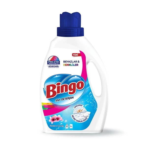 Bingo Sıvı Çamaşır Deterjanı Beyazlar ve Renkliler İçin Amber Çiçeği 2600 ml 40 Yıkama