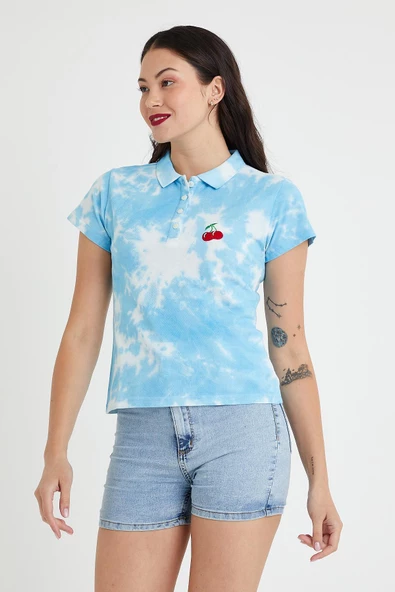 Kadın Batik Yıkamalı t-shirt  Mavi - 7