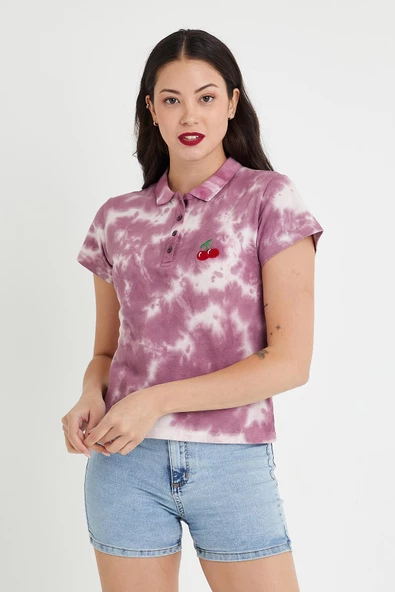 Kadın Batik Yıkamalı t-shirt  Mor - 11