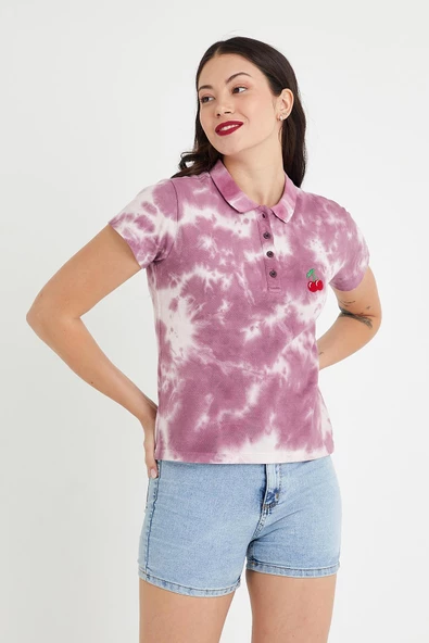 Kadın Batik Yıkamalı t-shirt  Mor - 10
