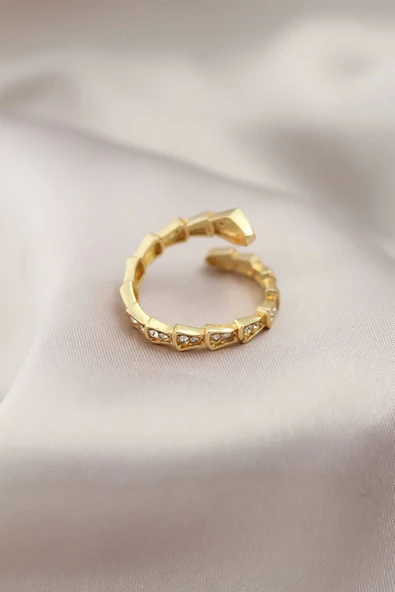 MuI MuI Gold Renk Metal Yılan Tasarımlı Taşlı Kadın Yüzük - 2