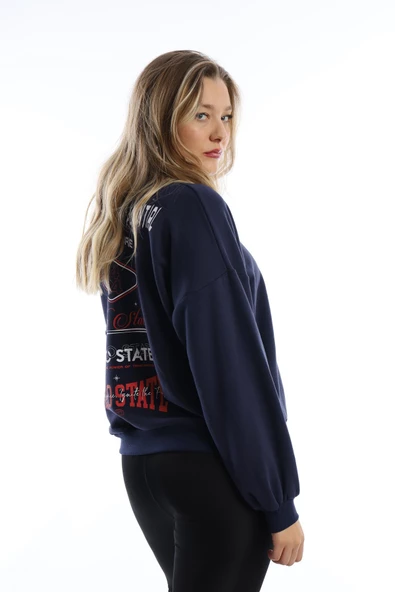 Kadın Ön Arka Polo State Baskılı 3 İplik Sweat  Lacivert - Resim 10