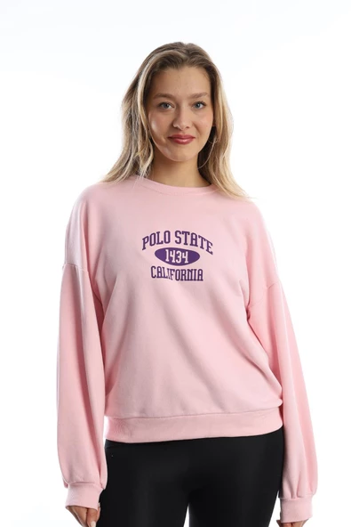 Kadın Polo State Baskılı 3 İplik Sweat Pembe - Resim 11