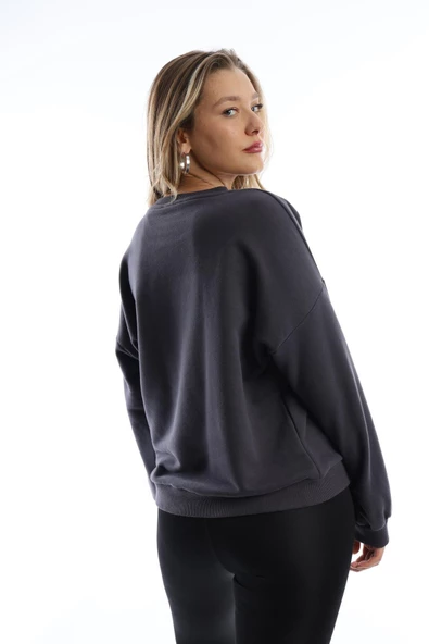 Kadın Polo State Baskılı 3 İplik Sweat  Antrasit - Resim 10