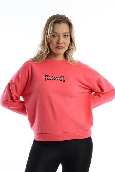 Kadın Ön Arka Polo State Baskılı 3 İplik Sweat  Fuşya - Resim 12