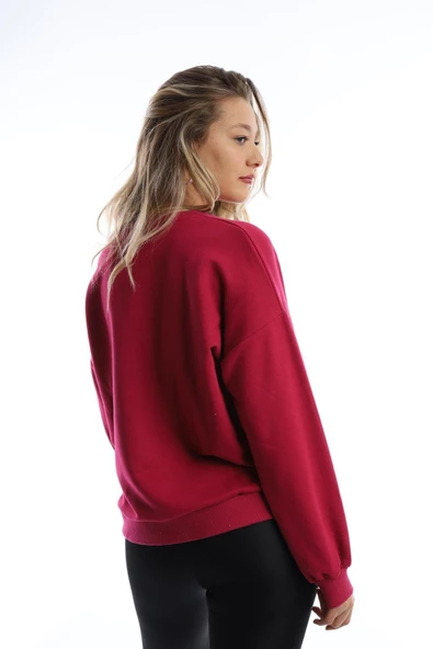 Kadın Polo State Baskılı 3 İplik Sweat Mürdüm - Resim 10