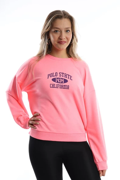 Kadın Polo State Baskılı 3 İplik Sweat  Neon Pembe