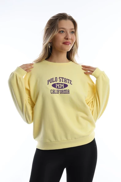 Kadın Polo State Baskılı 3 İplik Sweat Sarı - Resim 11