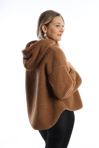 Kadın Kapüşonlu Peluş Sweat Tütün - Resim 10
