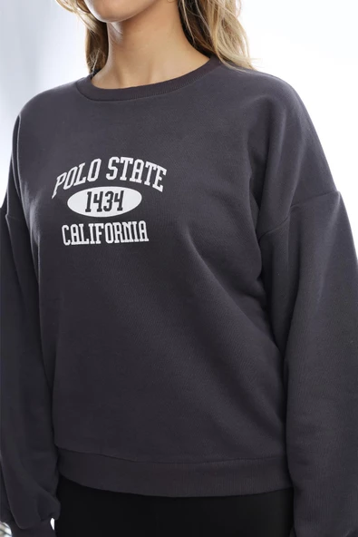 Kadın Polo State Baskılı 3 İplik Sweat  Antrasit - Resim 8
