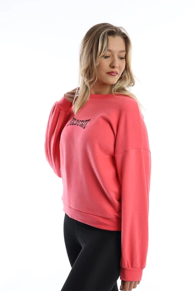 Kadın Ön Arka Polo State Baskılı 3 İplik Sweat  Fuşya - Resim 4