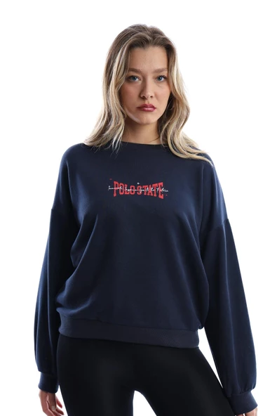 Kadın Ön Arka Polo State Baskılı 3 İplik Sweat  Füme - Resim 11