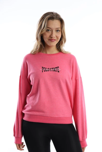 Kadın Ön Arka Polo State Baskılı 3 İplik Sweat Rose - Resim 6