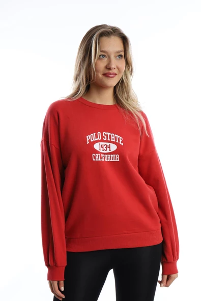 Kadın Polo State Baskılı 3 İplik Sweat Kırmızı - Resim 6