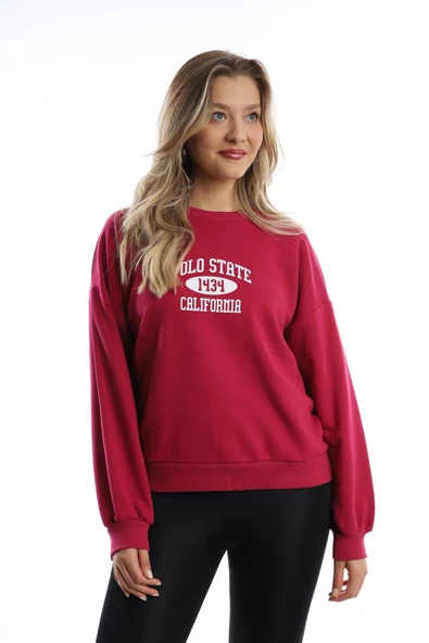 Kadın Polo State Baskılı 3 İplik Sweat Mürdüm - Resim 11