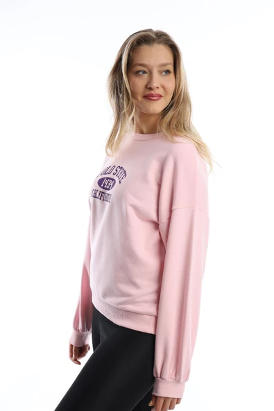 Kadın Polo State Baskılı 3 İplik Sweat Pembe - Resim 12