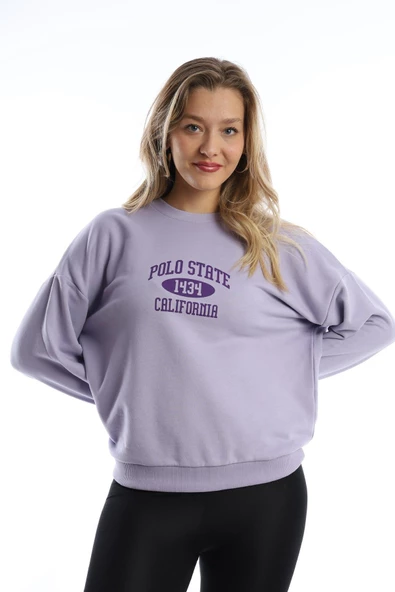 Kadın Polo State Baskılı 3 İplik Sweat Lila - Resim 2