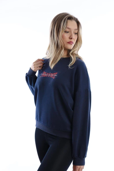 Kadın Ön Arka Polo State Baskılı 3 İplik Sweat  Füme - Resim 3