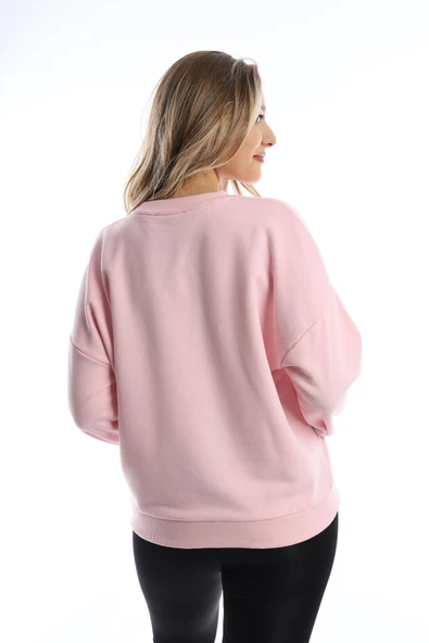 Kadın Polo State Baskılı 3 İplik Sweat Pembe - Resim 10