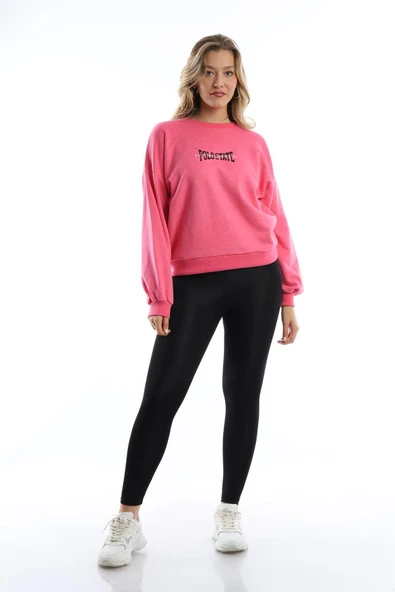 Kadın Ön Arka Polo State Baskılı 3 İplik Sweat Rose - Resim 9