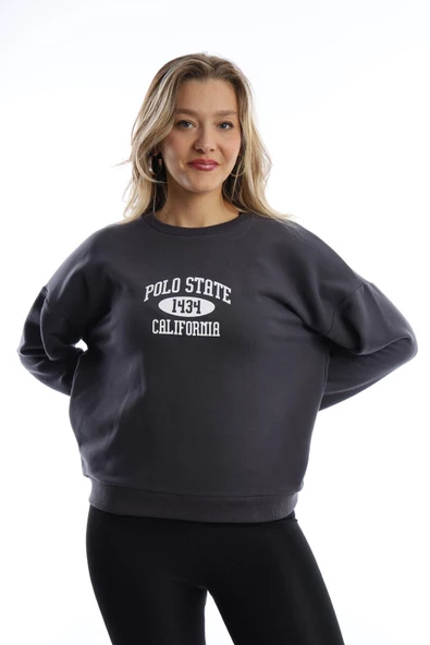 Kadın Polo State Baskılı 3 İplik Sweat  Antrasit - Resim 12
