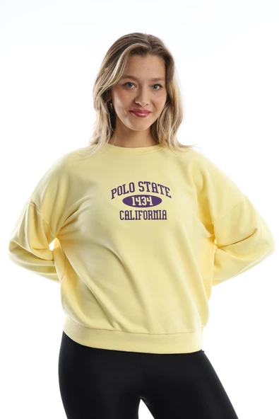 Kadın Polo State Baskılı 3 İplik Sweat Sarı - Resim 12