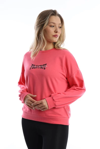 Kadın Ön Arka Polo State Baskılı 3 İplik Sweat Pembe - Resim 3