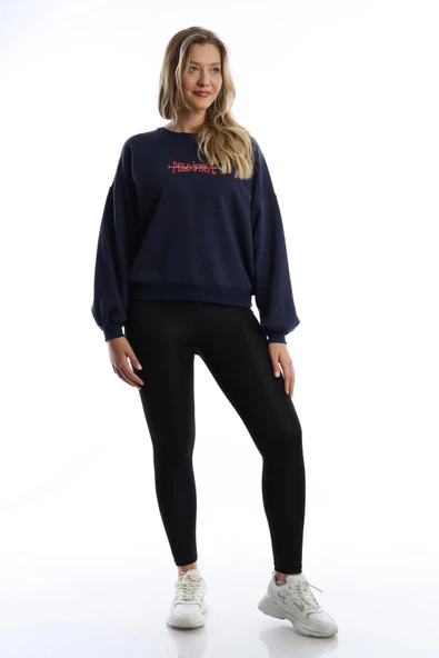 Kadın Ön Arka Polo State Baskılı 3 İplik Sweat  Lacivert - Resim 9