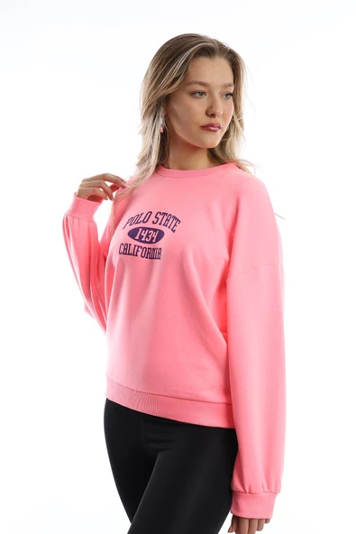 Kadın Polo State Baskılı 3 İplik Sweat  Neon Pembe - Resim 2