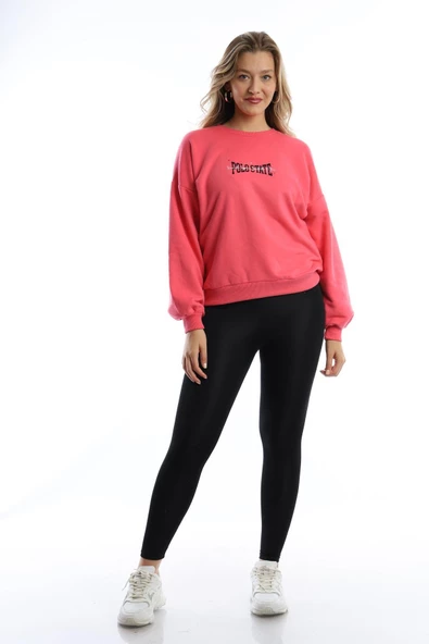 Kadın Ön Arka Polo State Baskılı 3 İplik Sweat Pembe - Resim 4