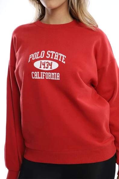Kadın Polo State Baskılı 3 İplik Sweat Kırmızı - Resim 3